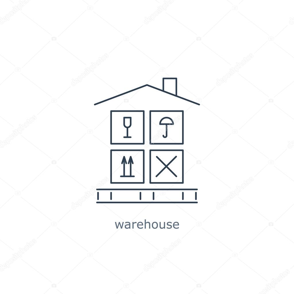 Warehouse sign. Leasing of premises for storage. Cargo handling with care. Package insurance concept.