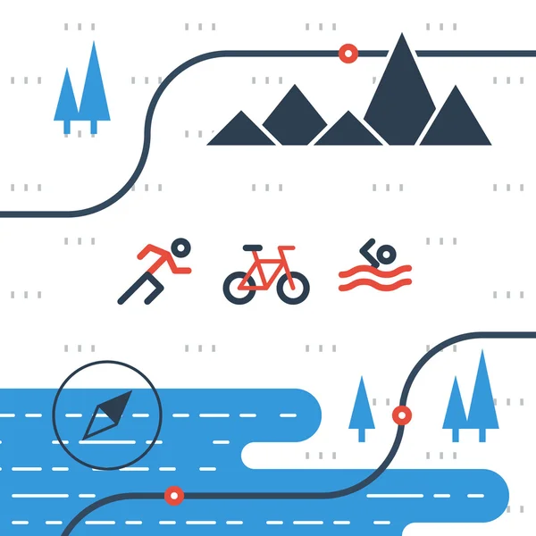 Triatlon pictogrammen, outdoor activiteiten — Stockvector