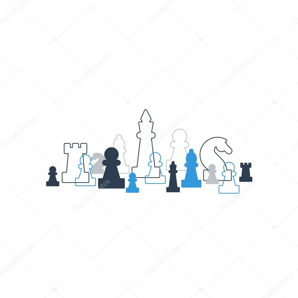 Lined up chess pieces