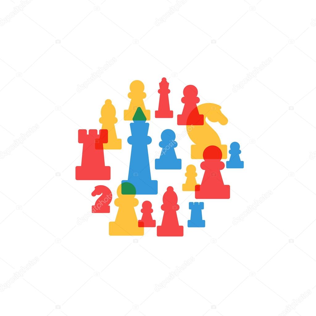 Colorful chess pieces in circle