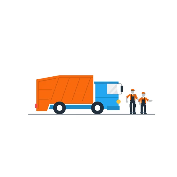 Çöp kamyon sürücüleri ve işçi — Stok Vektör