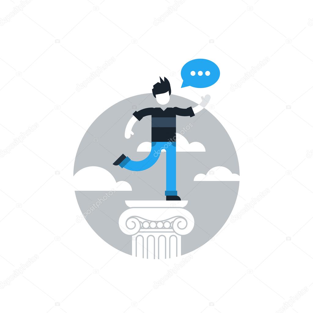 man on column with speech bubble