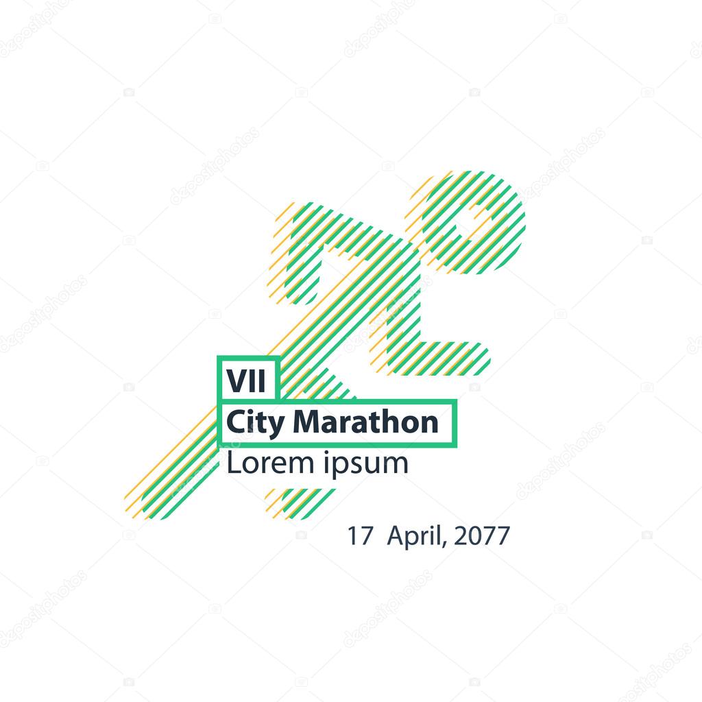 Runner logo for city marathon, vector illustration