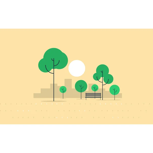 Parc municipal avec arbres et banc — Image vectorielle