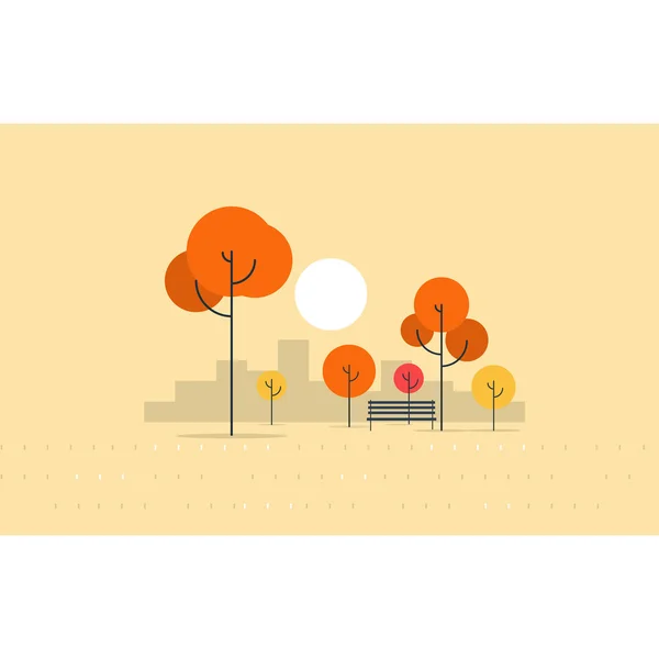 City park with trees and bench — Stock Vector