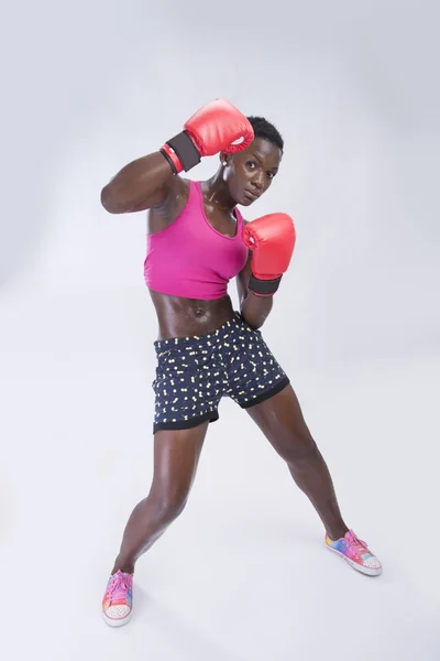 Boxeadora en estudio —  Fotos de Stock