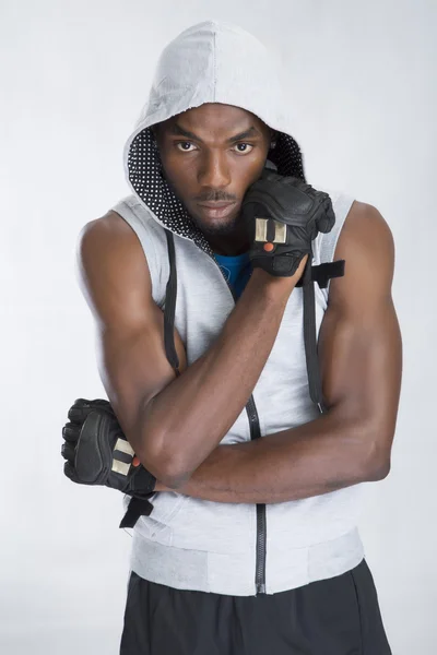 Muž s boxerskými rukavicemi — Stock fotografie