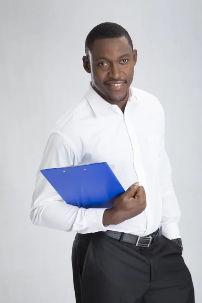 Young businessman with blue holder — Stock Photo, Image