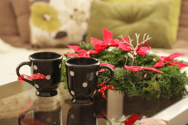 Fincan Sıcak Çay Aile Kış Tatili Konsepti Fincan Kahve Noel — Stok fotoğraf