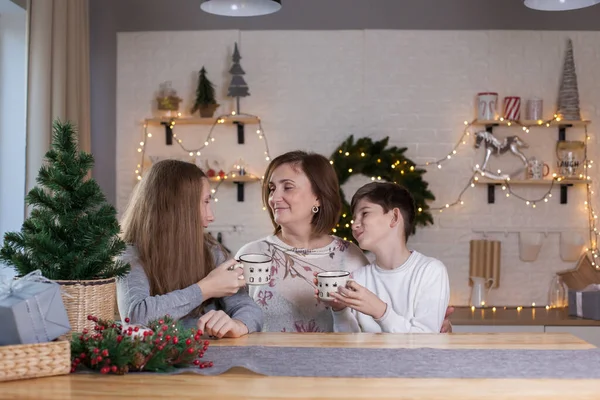 Masada Oturan Bir Grup Insan Noel Zamanı Aile Anne Kız — Stok fotoğraf
