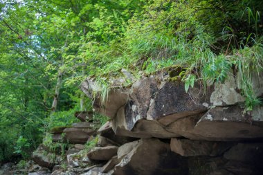 Çimlerle kaplı dağ katmanları.