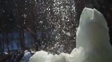 Şelale donmuştu. Baharda büyük buz saçakları vardı. Şafak vakti güneş altında su damlacıklarıyla. Donmuş şelale, ilkbaharın başlarında güneşin sıcak ışınları altında erir. Kış sonu. Sarkıtlar erir