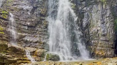 Maniava Şelalesi, Ukrayna. Atmosferik büyülü şelale Karpatya dağlarındaki derin vahşi renkli ormanlarda.