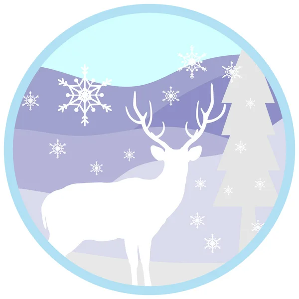 Vector Reindeer White Snow Falling Background Chrstmas Flat Paper — Stock Vector