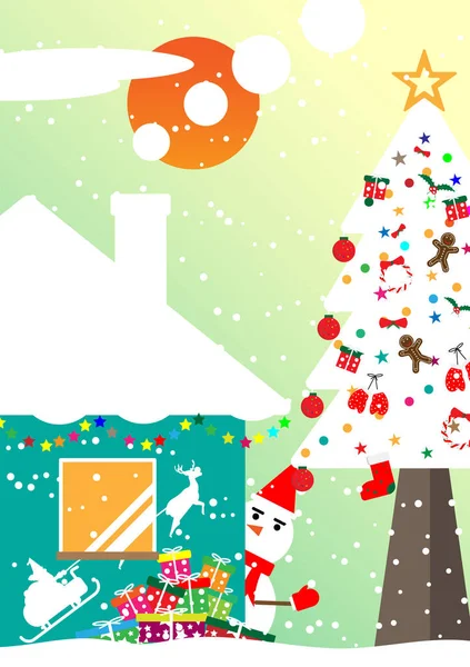 Árbol Navidad Vectorial Con Regalo House Illustration Plana Desig — Vector de stock
