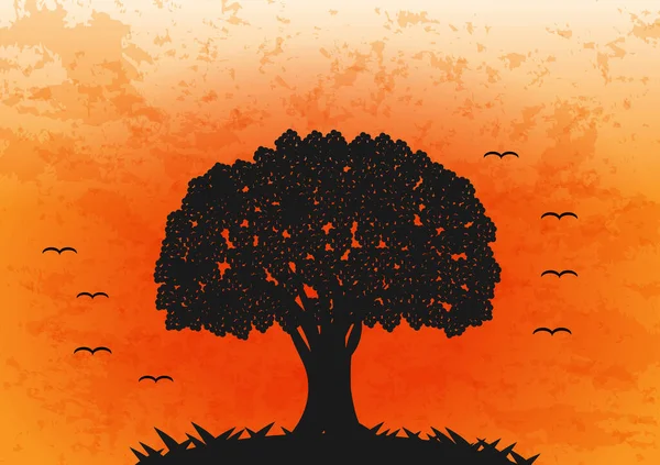 オレンジの背景フラットデザインのベクトルビッグツリー — ストックベクタ