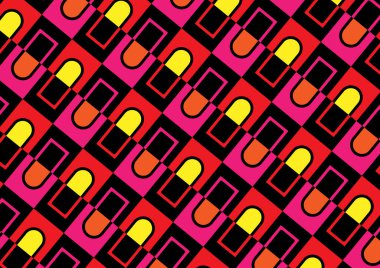 Pembe ve sarı alan duvar kağıdı biçiminde dikdörtgen ve U şekilli desen