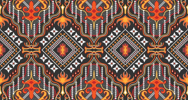 Seamless Red Orange Fabric Pattern Adorned Traditional Central Asian Motifs — Stock Vector