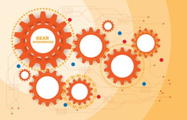 dişliler işbirliği için turuncu bilgileri veya farklı seçenekler içeren takım çalışması sembollerini EP.1.Yüksek teknolojili iletişim konsepti yenilik arka plan çizimi