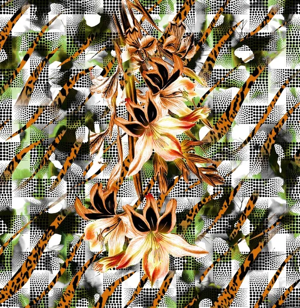 Текстильная Печать Дизайн Подушек Дизайн Платьев Леопард Камуфляж Зебра Барокко — стоковое фото