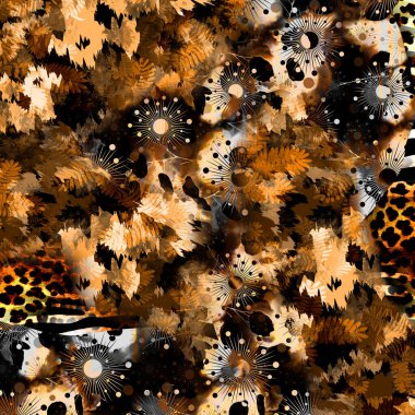 Yazdır, Afrika Hayvan İzleri. Klasik Doğal Şablon. Siyah Egzotik Hayvan Modeli. Tekstil Giysi Tasarımı..