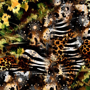 Yazdır, Afrika Hayvan İzleri. Klasik Doğal Şablon. Siyah Egzotik Hayvan Modeli. Tekstil Giysi Tasarımı..