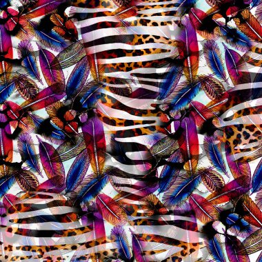 Hayvan derisi, hayvan izi, leopar dokusu arka planına sahip çok renkli ve soyut bir arka plan.