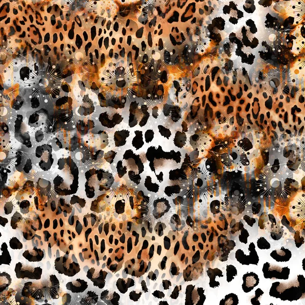 Stampa Alla Moda Pelle Leopardo Astratta Con Forme Geometriche — Foto Stock