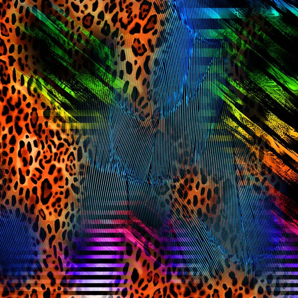 Mixed Print Patterns Chained Leopard Pattern — Stock Photo, Image