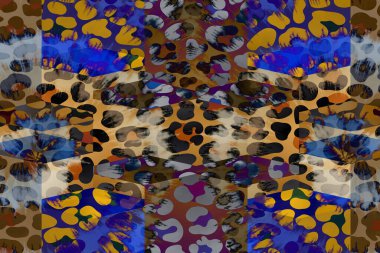 Geometri, doku arka planında tekrarlanıyor. Renkli iş ve tekstil işi. Moda baskısı. Moda ve modaya uygun arka plan. Tekstil baskısı. Kumaş deseni.