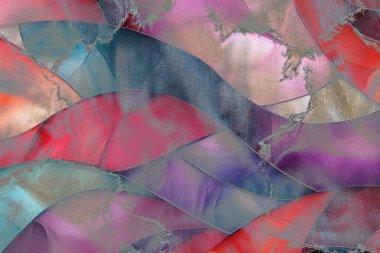 Geometri, doku arka planında tekrarlanıyor. Renkli iş ve tekstil işi. Moda baskısı. Moda ve modaya uygun arka plan. Tekstil baskısı. Kumaş deseni.