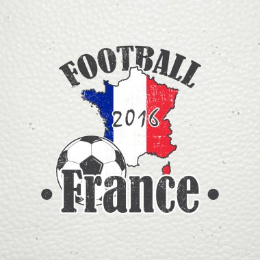 Futbol Şampiyonası Fransa'nın. Futbol zamanı. Ayrıntılı elemanları. Eski retro vintage grunge. Çizik, zarar, etkisi kirli. Tipografik etiketleri, çıkartmalar, logo ve rozetleri.