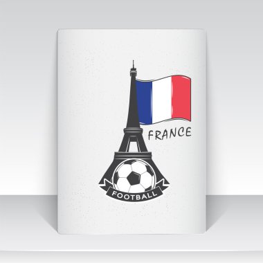 Football Championship of France. Soccer time. Detailed elements. Typographic labels, stickers, logos and badges. Sheet of white paper.
