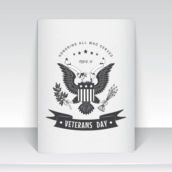 Happy veterans day set. Independence day. The celebration of patriotic celebration of America. Detailed elements. Typographic labels, stickers, logos and badges. Sheet of white paper. — Stockový vektor