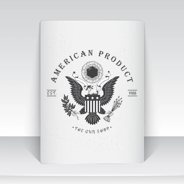 American gun shop. Firearms store. Hunting gun. Detailed elements. Typographic labels, stickers, logos and badges. Sheet of white paper. — Wektor stockowy