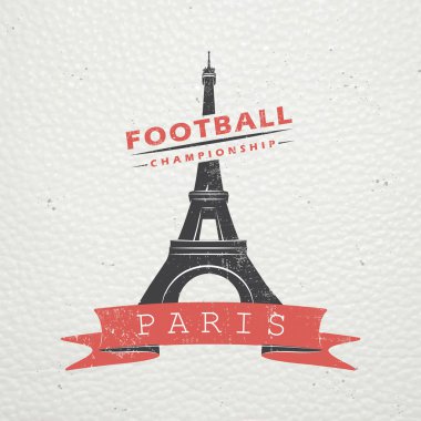 Futbol Şampiyonası Fransa'nın. Futbol zamanı. Ayrıntılı elemanları. Eski retro vintage grunge. Çizik, zarar, etkisi kirli. Tipografik etiketleri, çıkartmalar, logo ve rozetleri.