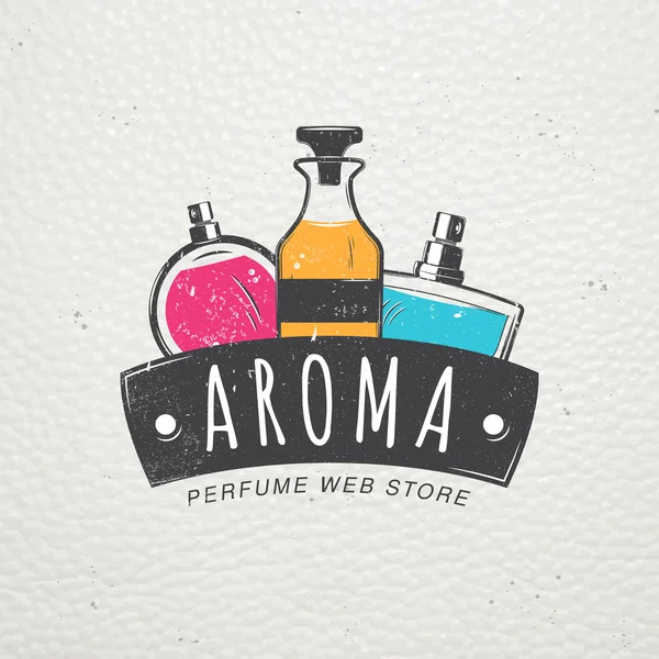 La tienda de fragancias. Boutique exclusiva con aceites aromáticos. Elementos detallados. Viejo grunge retro vintage. Rasguñado, dañado, efecto sucio. Etiquetas tipográficas, pegatinas, logotipos e insignias . Vector De Stock