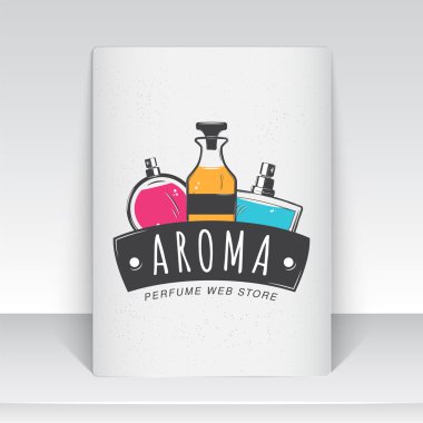 Parfüm Dükkanı. Aromatik yağlar ile özel butik. Ayrıntılı öğeler. Eski retro vintage grunge. Çizik, hasarlı, kirli etki. Tipografik etiketler, çıkartmalar, logolar ve rozetler.