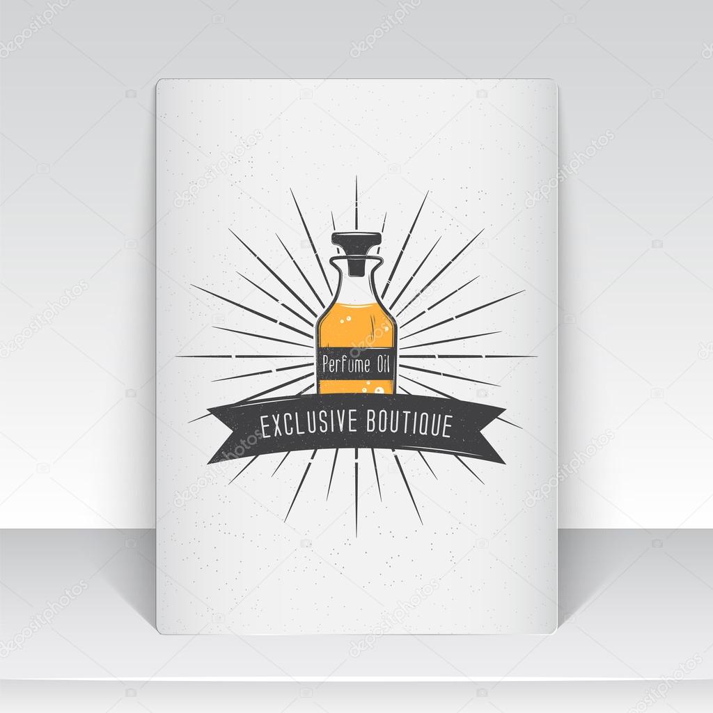The Fragrance Shop. Exclusive boutique with aromatic oils. Detailed elements. Old retro vintage grunge. Scratched, damaged, dirty effect. Typographic labels, stickers, logos and badges. Flat vector illustration