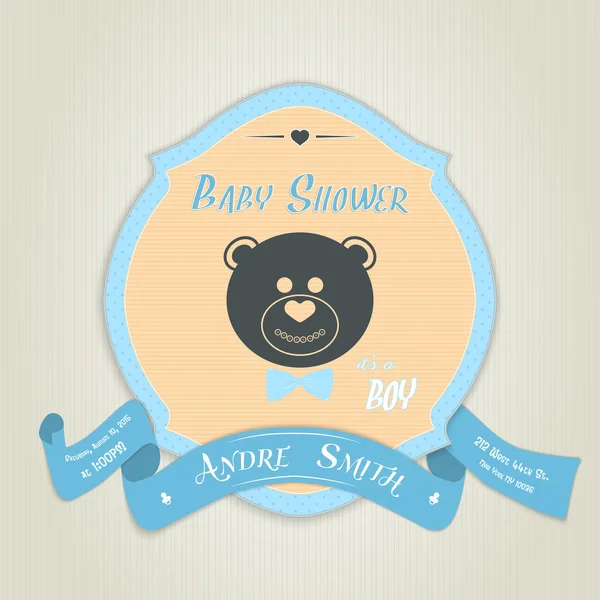 Baby shower invitation with teddy bear toy — Stock Vector