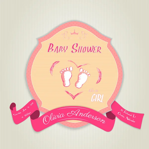 Baby shower invitation with baby feet. — Stock Vector