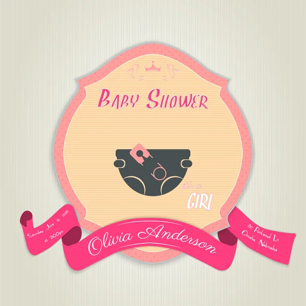 Baby shower invitation with diaper and pin — Stock Vector