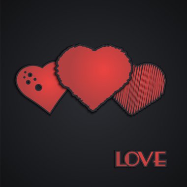 Kırmızı sevgi kalpleri. Gölge ile kağıt.