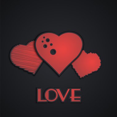 Kırmızı sevgi kalpleri. Gölge ile kağıt.