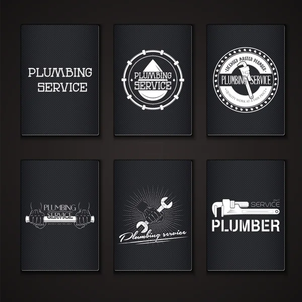 Plumbing service. Home repairs. Repair and maintenance of buildings. Grunge Effect. Set of Typographic Badges. — Stock Vector