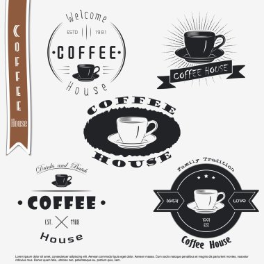 Coffee house. The food and service. Set of Typographic labels.