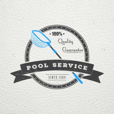 Pool Service. Maintenance and Cleaning. Repair and adjustment of the house. Old retro vintage grunge. Typographic labels, stickers, logos and badges.