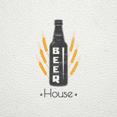 Beer pub. Brewing old school of vintage label. Old retro vintage grunge. Scratched, damaged, dirty effect. Typographic labels, stickers, logos and badges.
