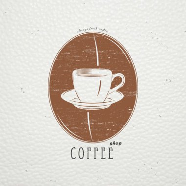 Coffee shop and cafe. The food and service. Old retro vintage grunge. Scratched, damaged, dirty effect. Typographic labels, stickers, logos and badges.