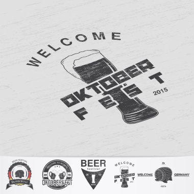 Beer and brewing. Beer festival Oktoberfest. Brewing typographic labels, logos and badges. Grunge Effect.